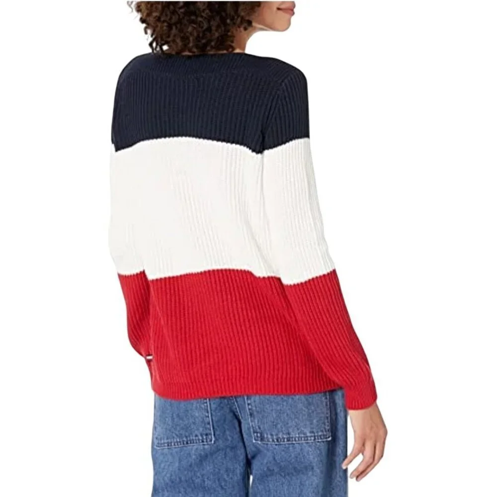 Tommy Hilfiger Patriotic Red White Blue CableKnit Crewneck Sweater Size M